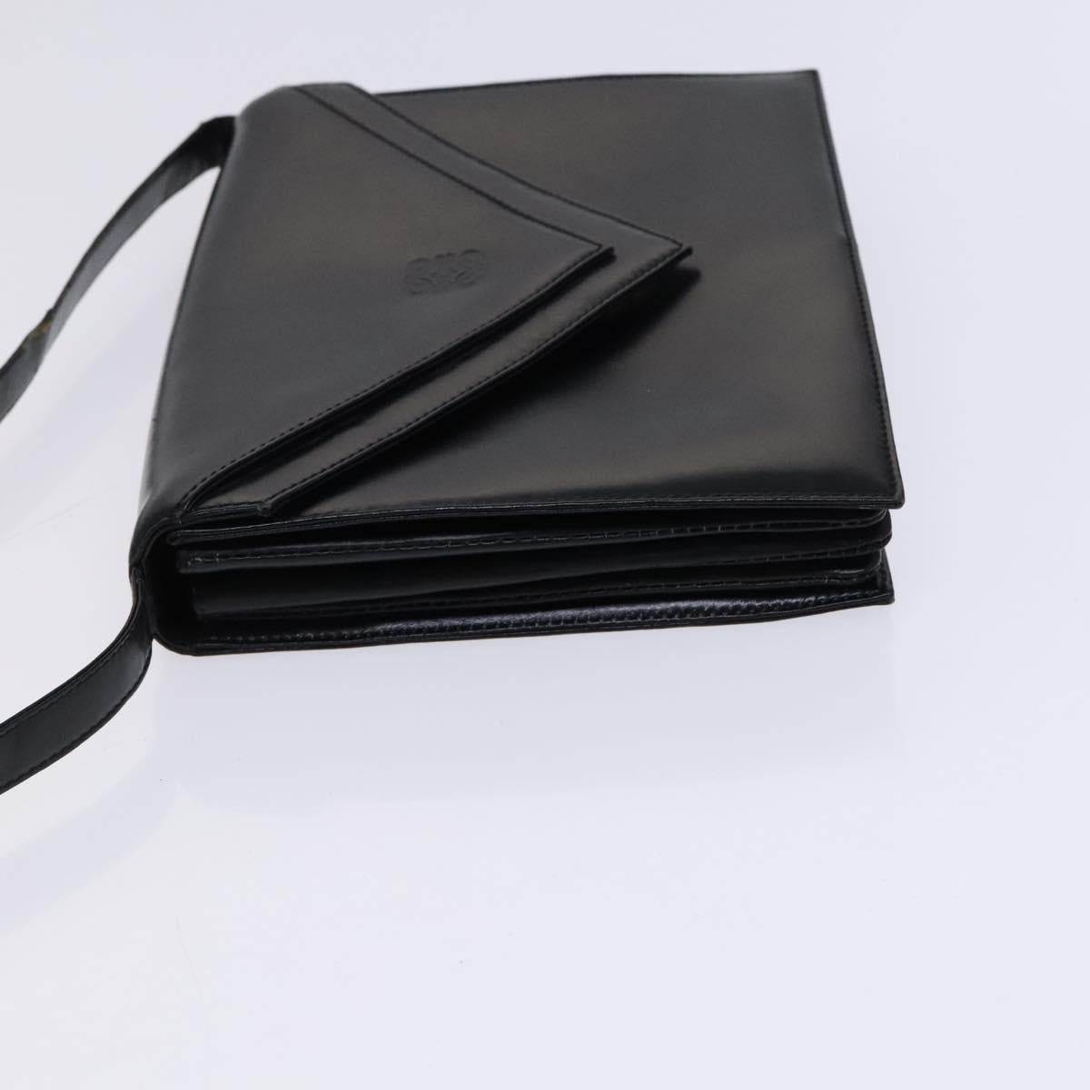 LOEWE Anagram Shoulder Bag Leather Black Auth bs23759