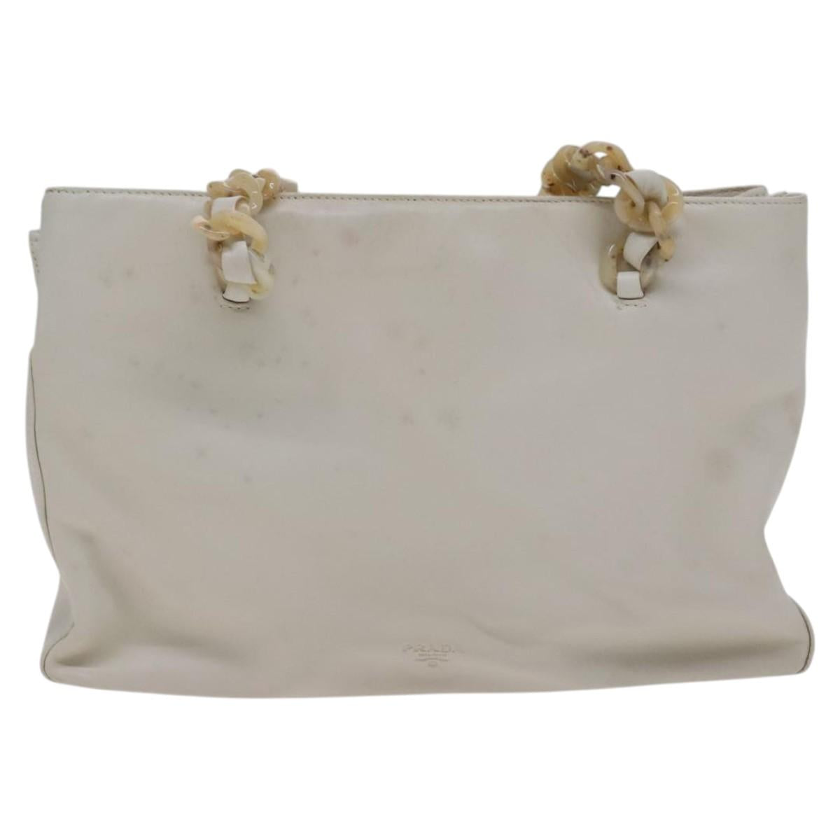 PRADA Shoulder Bag Leather White Auth bs23764