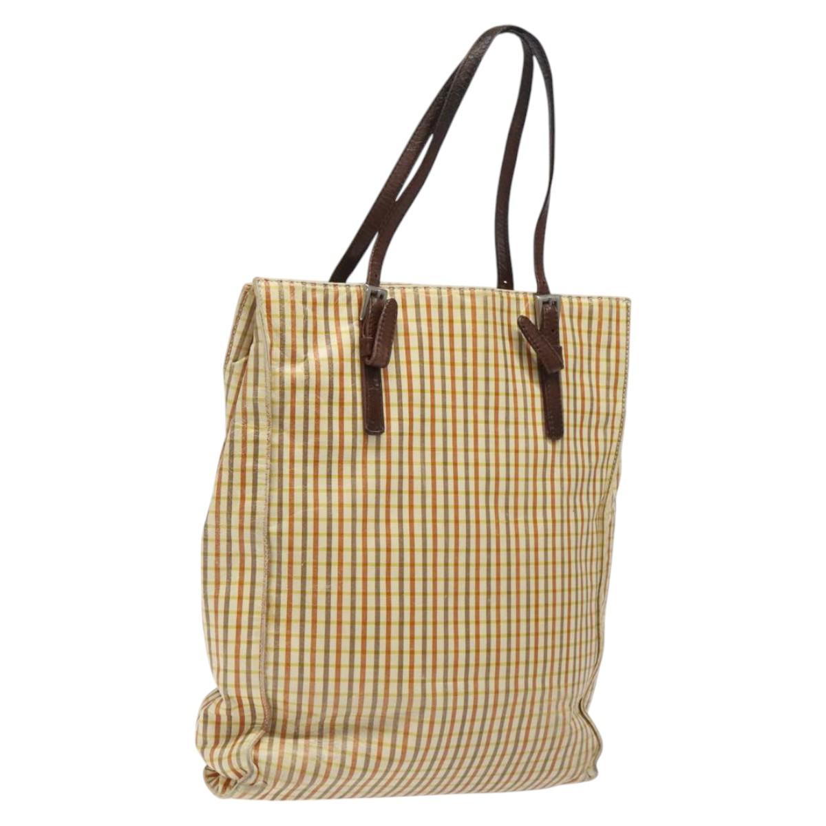 PRADA Hand Bag Leather Beige Auth bs23765