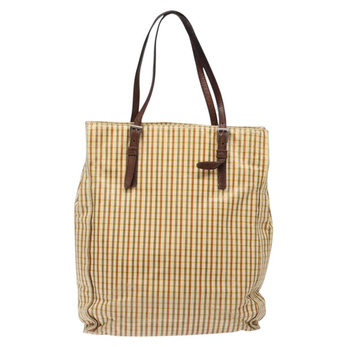 PRADA Hand Bag Leather Beige Auth bs23765