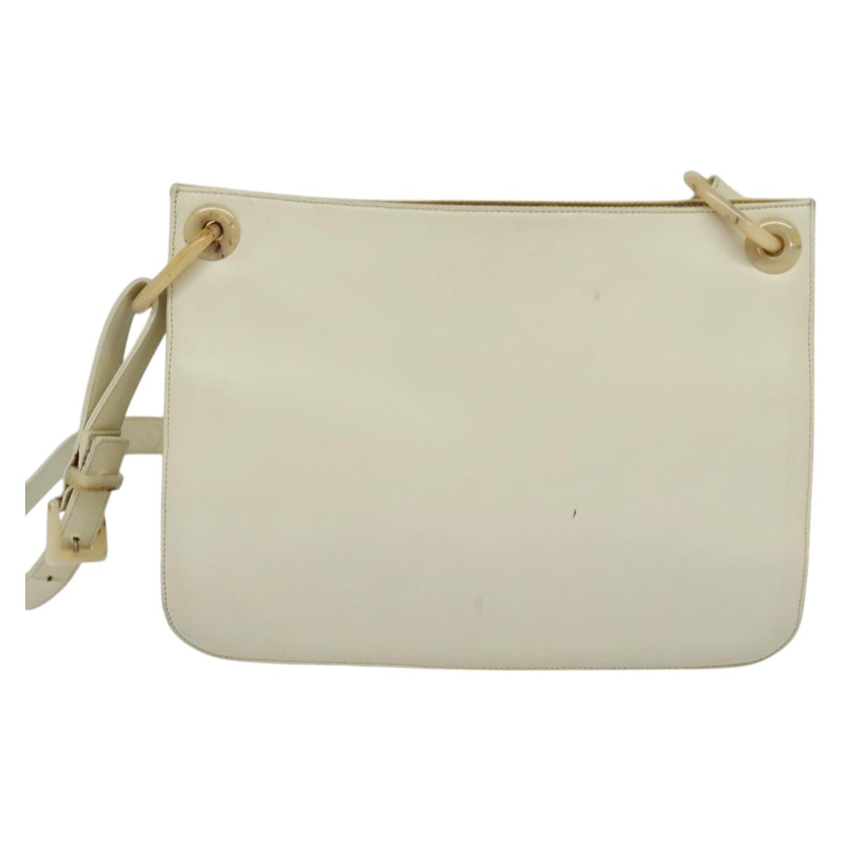 PRADA Shoulder Bag Leather Beige Auth bs23766