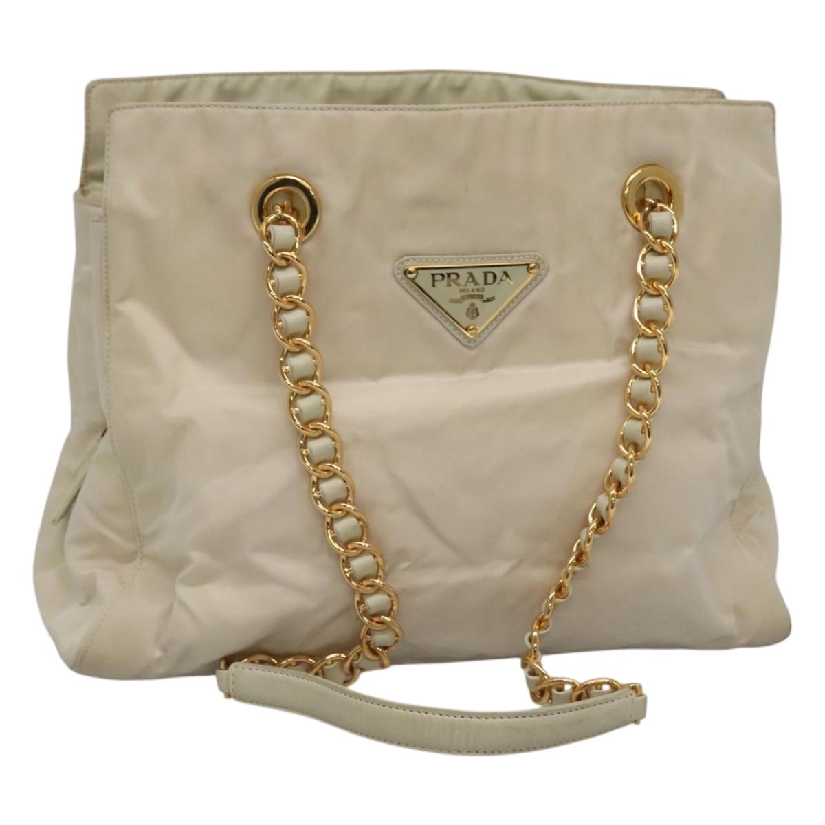 PRADA Shoulder Bag Nylon Beige Auth bs23768