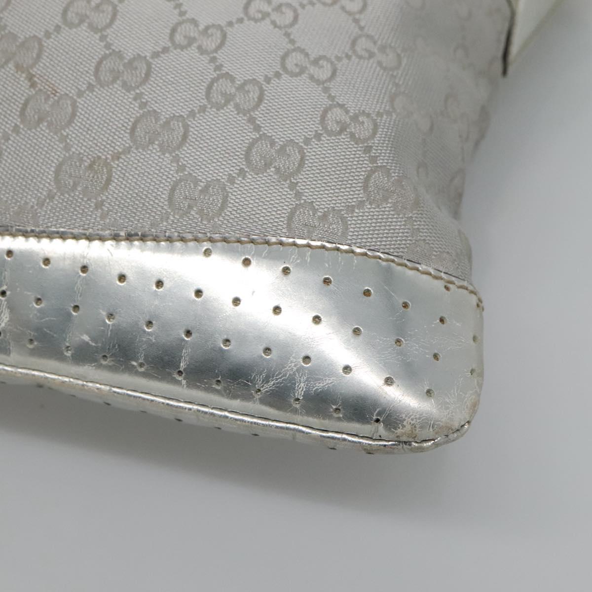 GUCCI GG Canvas Sherry Line Shoulder Bag Gray Silver blue 145857 Auth bs23771