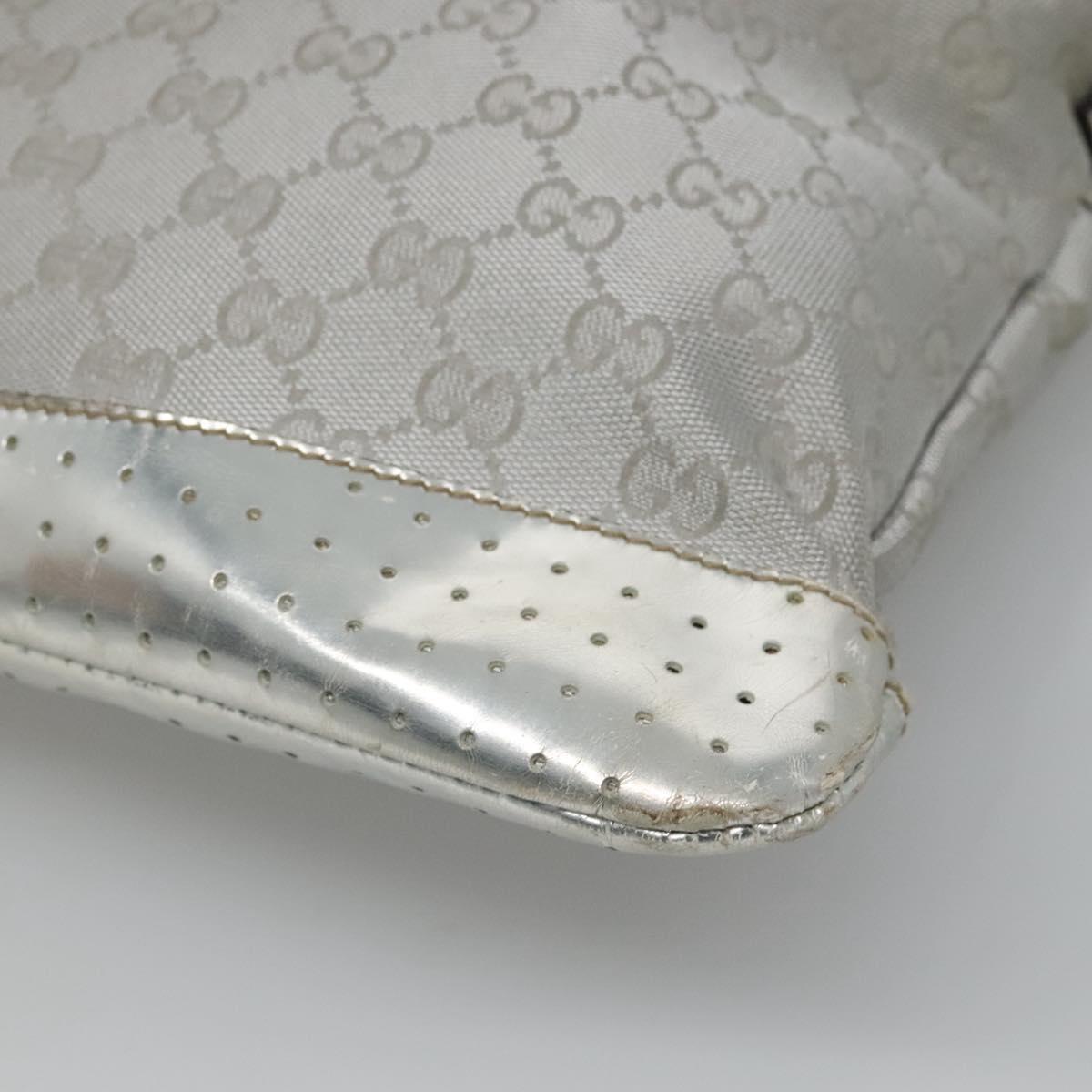 GUCCI GG Canvas Sherry Line Shoulder Bag Gray Silver blue 145857 Auth bs23771