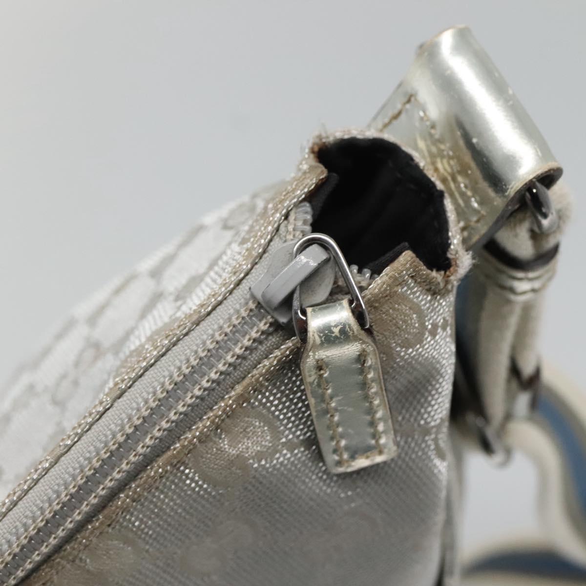 GUCCI GG Canvas Sherry Line Shoulder Bag Gray Silver blue 145857 Auth bs23771