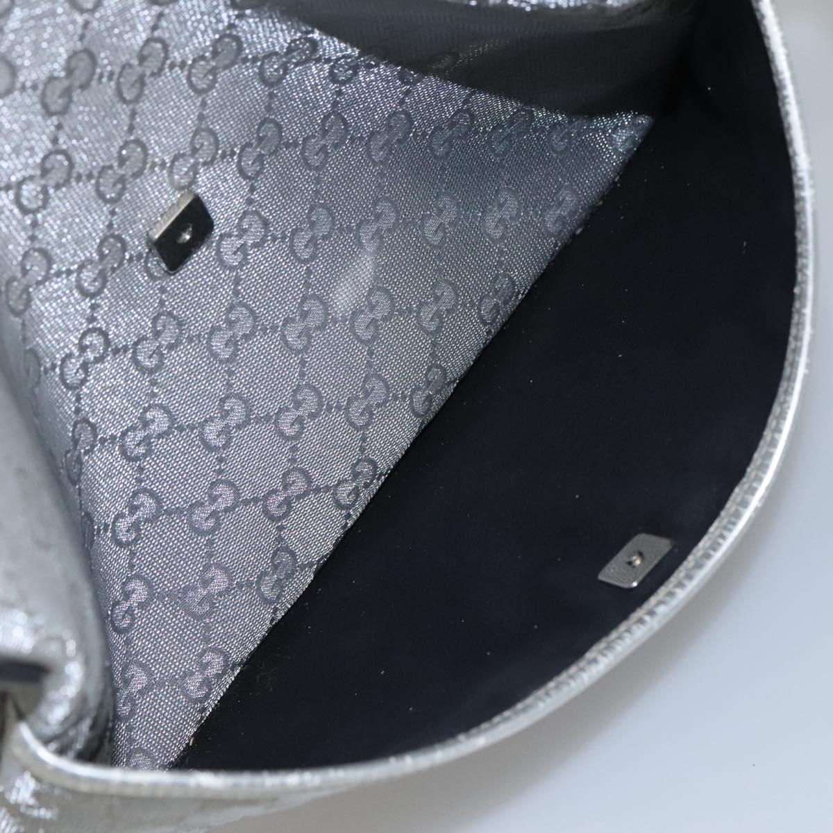 GUCCI GG Canvas Sherry Line Shoulder Bag Gray Silver blue 145857 Auth bs23771