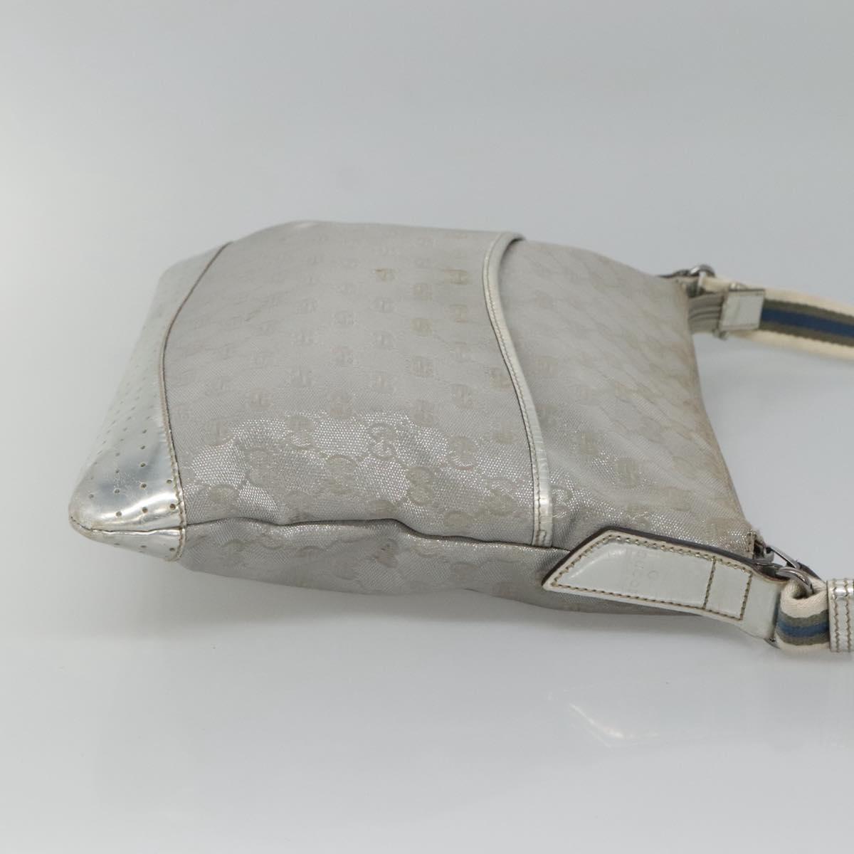 GUCCI GG Canvas Sherry Line Shoulder Bag Gray Silver blue 145857 Auth bs23771