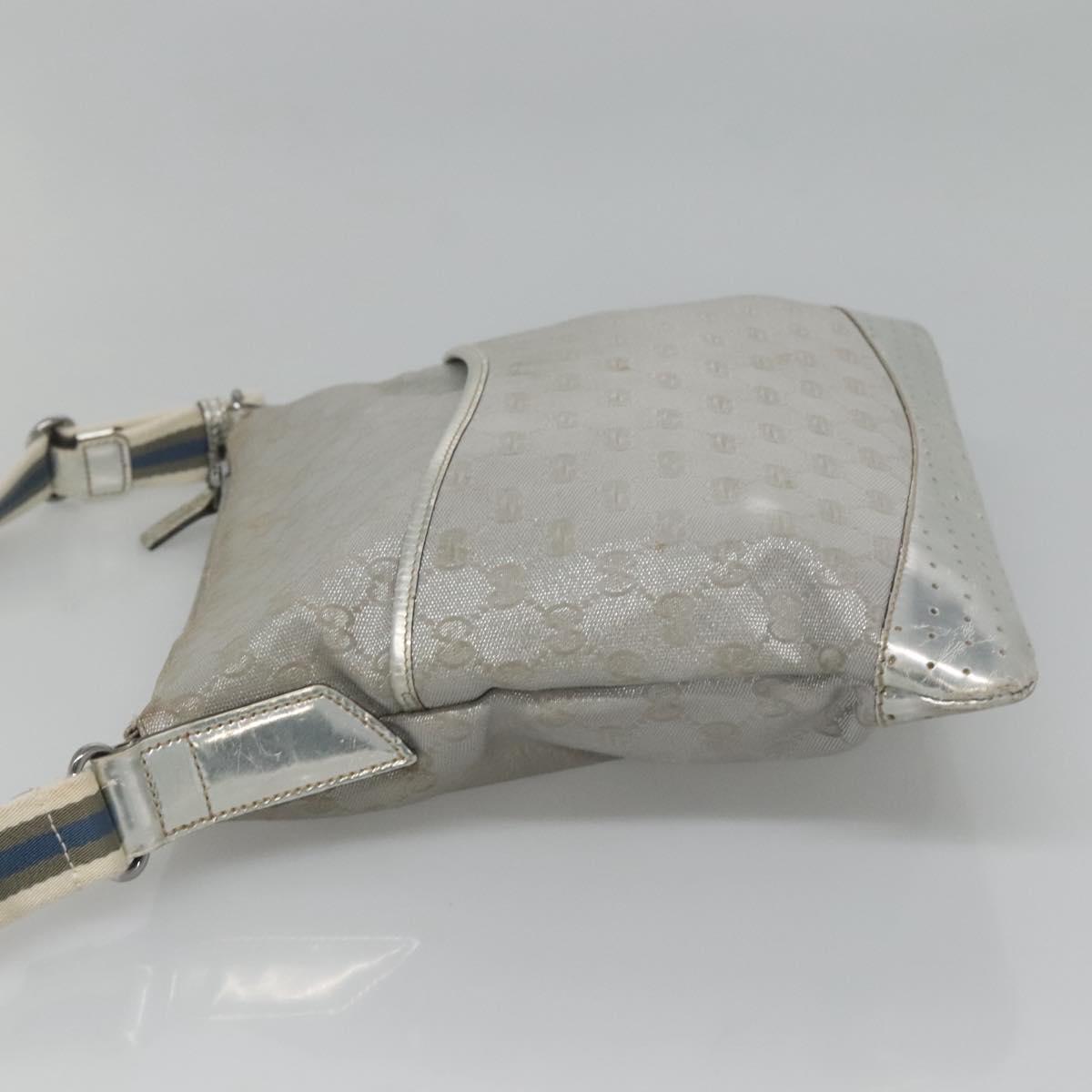 GUCCI GG Canvas Sherry Line Shoulder Bag Gray Silver blue 145857 Auth bs23771