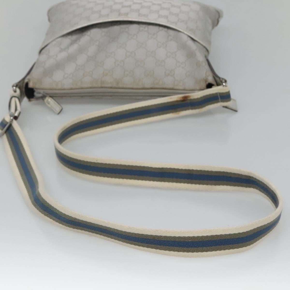 GUCCI GG Canvas Sherry Line Shoulder Bag Gray Silver blue 145857 Auth bs23771