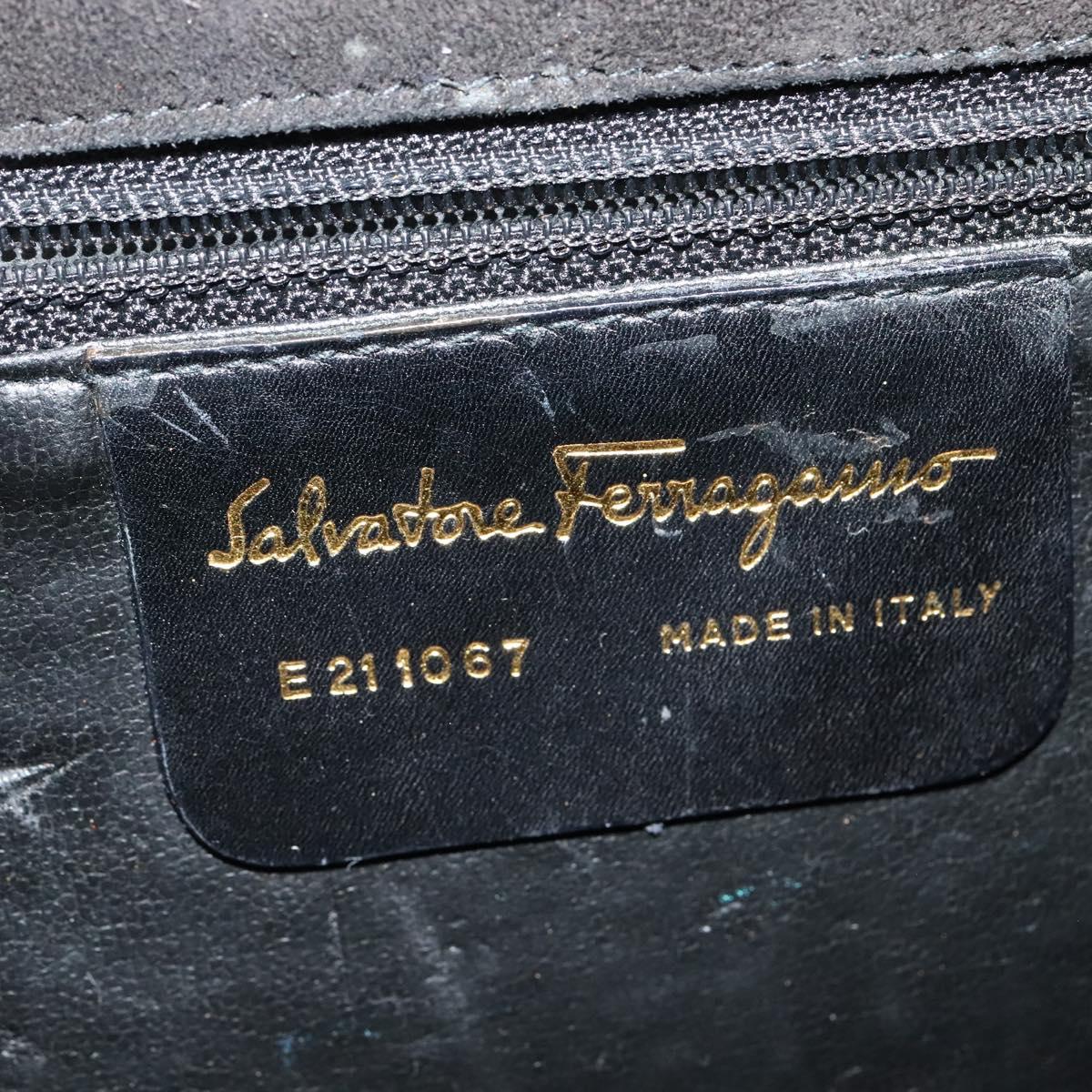 Salvatore Ferragamo Gancini Shoulder Bag Enamel Black Gold Auth bs23808