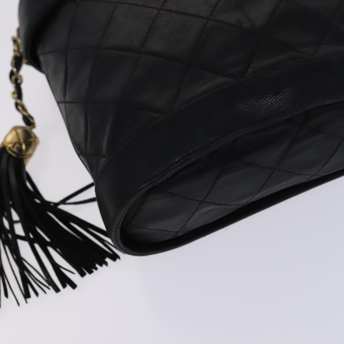 CHANEL Matelasse Chain Shoulder Bag Lamb Skin Black CC Auth bs23838