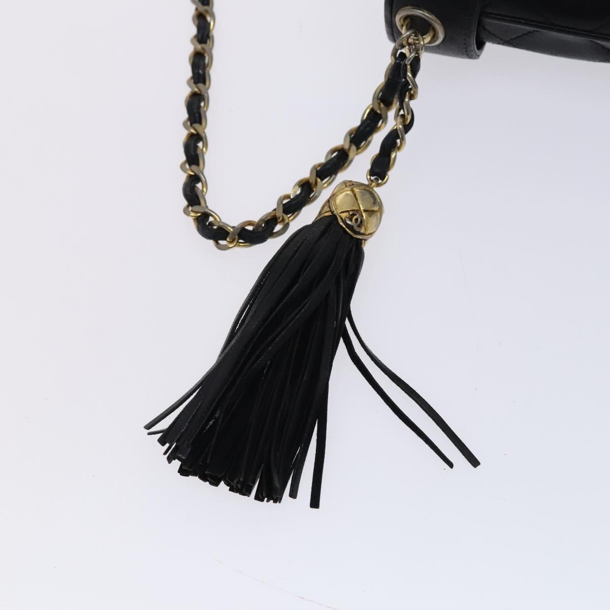 CHANEL Matelasse Chain Shoulder Bag Lamb Skin Black CC Auth bs23838