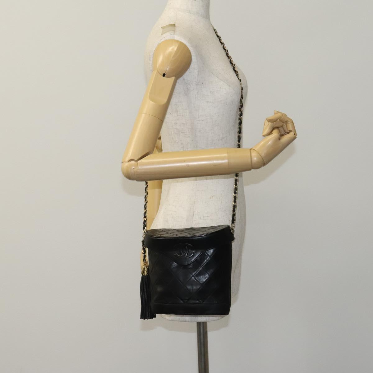 CHANEL Matelasse Chain Shoulder Bag Lamb Skin Black CC Auth bs23838