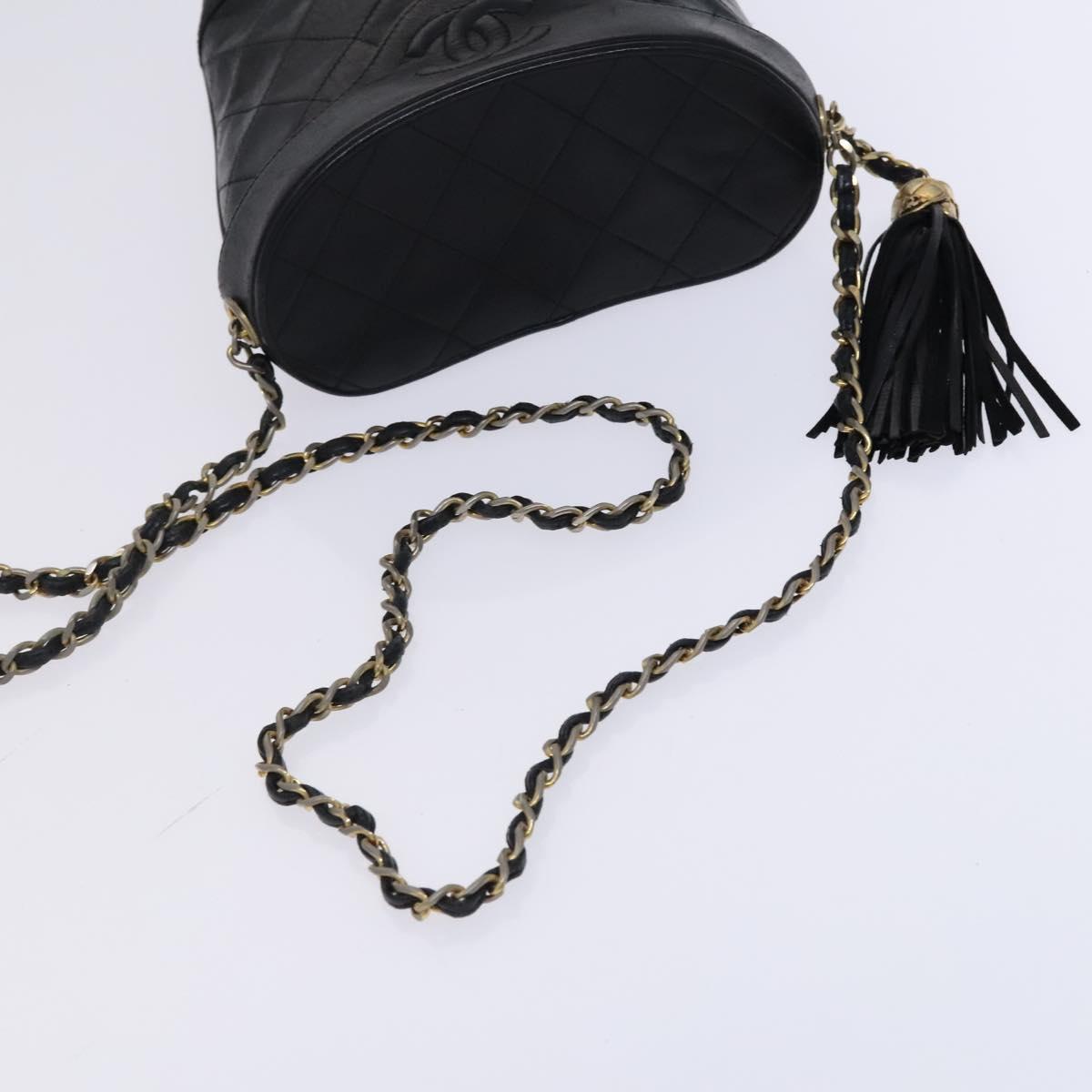 CHANEL Matelasse Chain Shoulder Bag Lamb Skin Black CC Auth bs23838