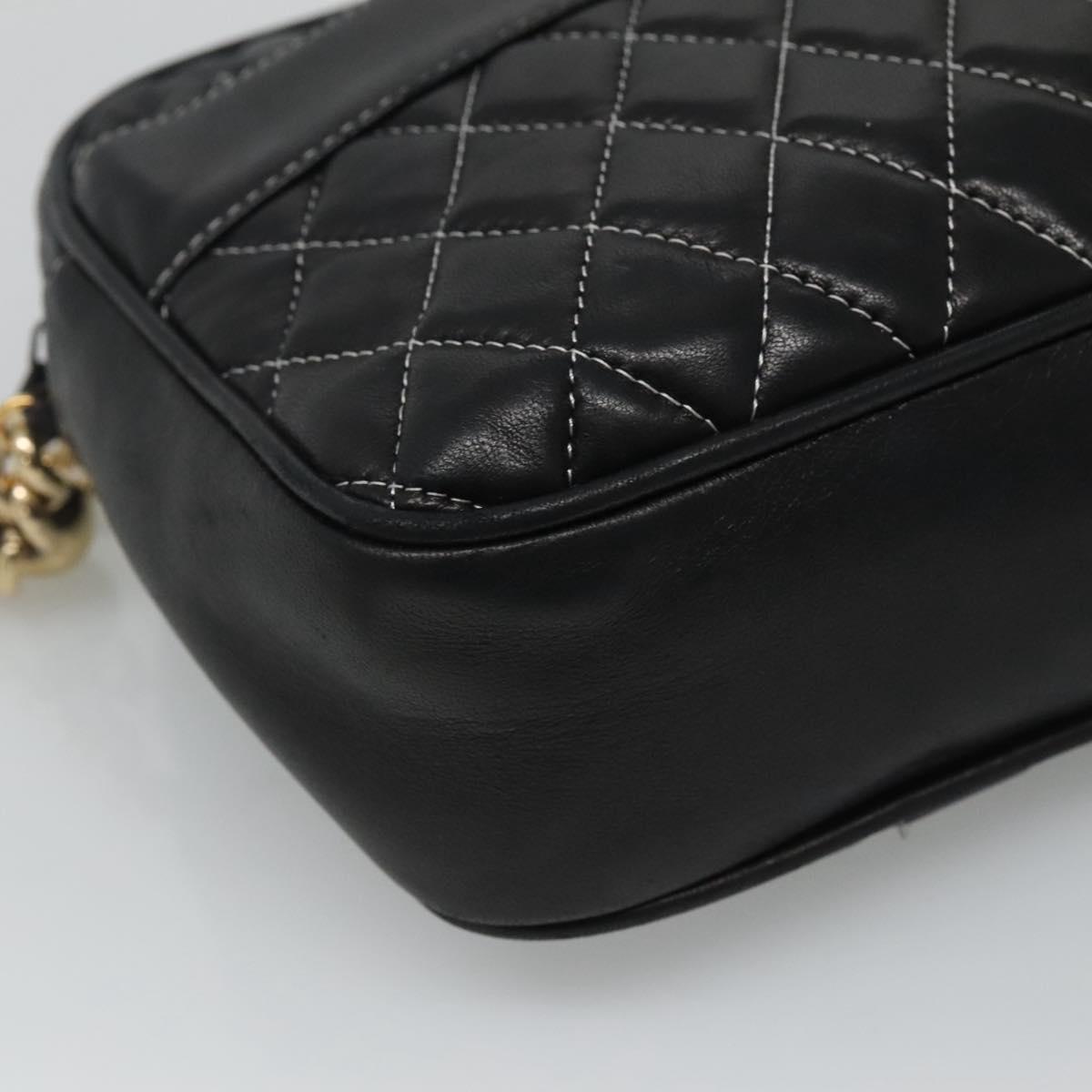 BALLY Chain Shoulder Bag Leather Black Gold Auth bs23848