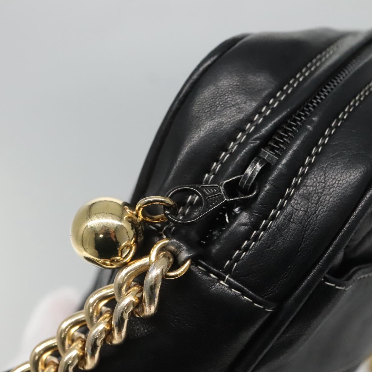 BALLY Chain Shoulder Bag Leather Black Gold Auth bs23848