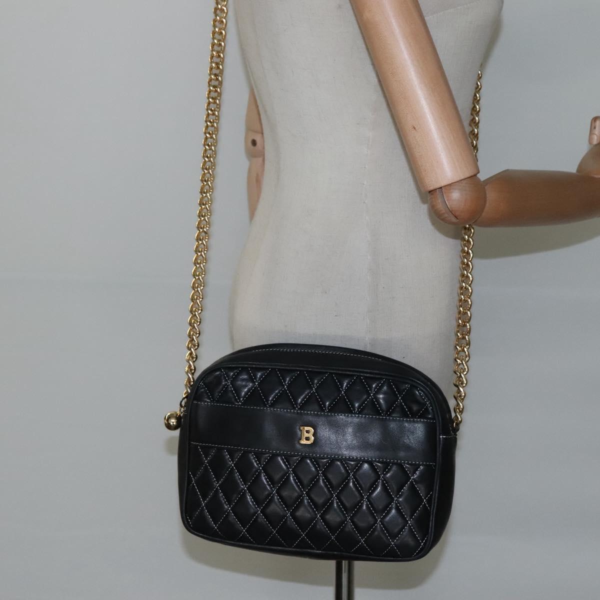 BALLY Chain Shoulder Bag Leather Black Gold Auth bs23848