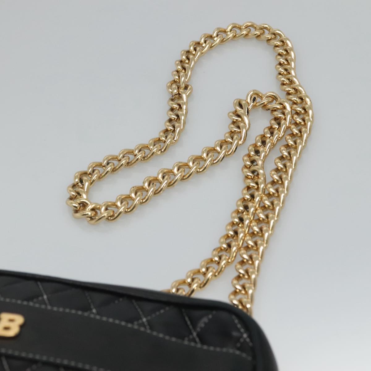 BALLY Chain Shoulder Bag Leather Black Gold Auth bs23848