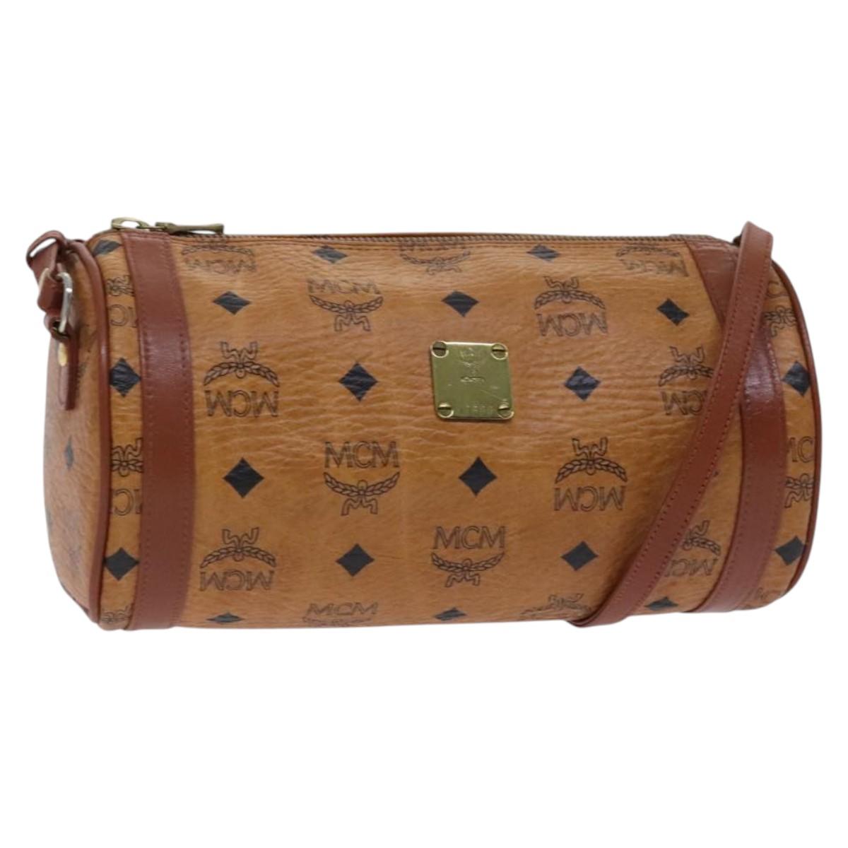 MCM Vicetos Logogram Shoulder Bag PVC Leather Brown Gold Auth bs23854