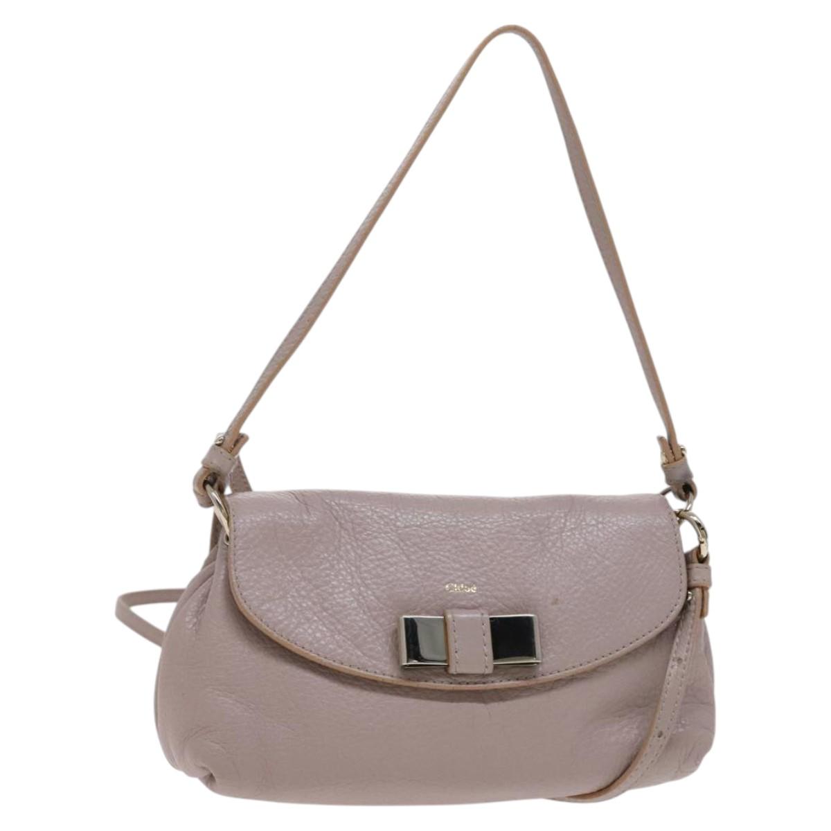 Chloe Lily Shoulder Bag Leather Beige Auth bs23861