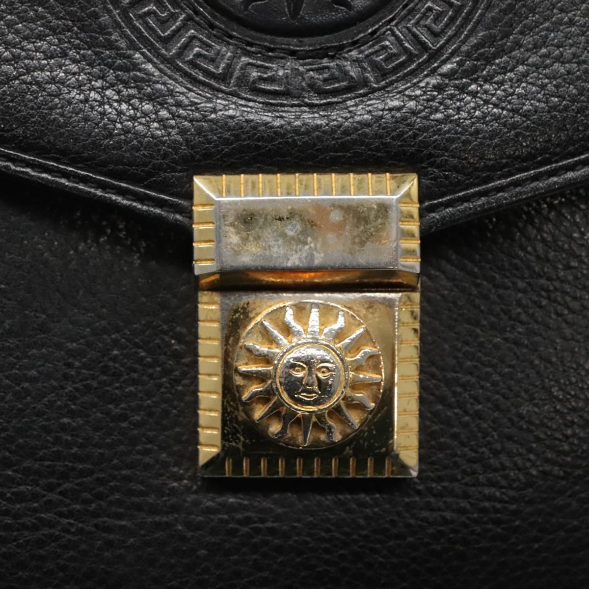 VERSACE Hand Bag Leather Black Auth bs23868