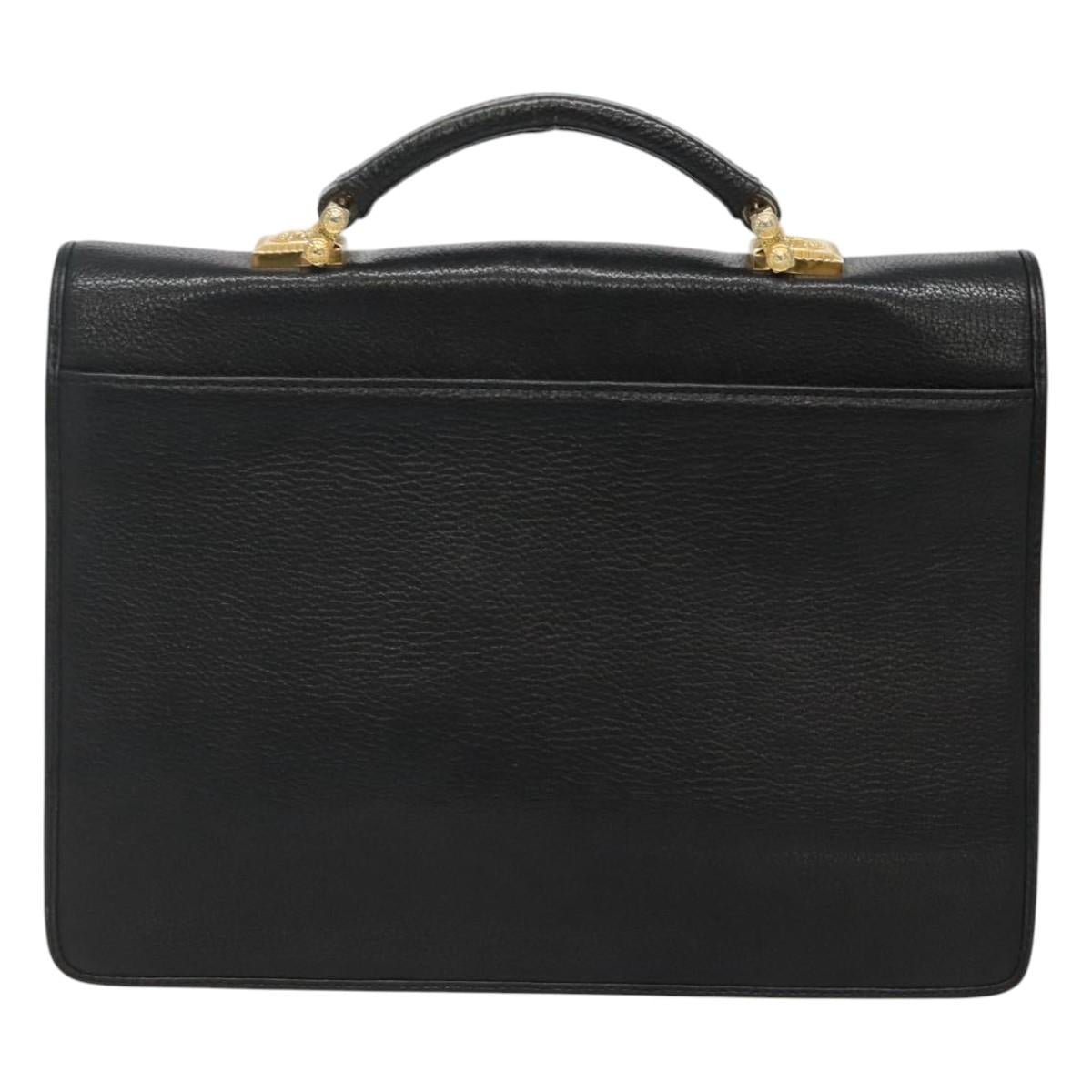 VERSACE Hand Bag Leather Black Auth bs23868