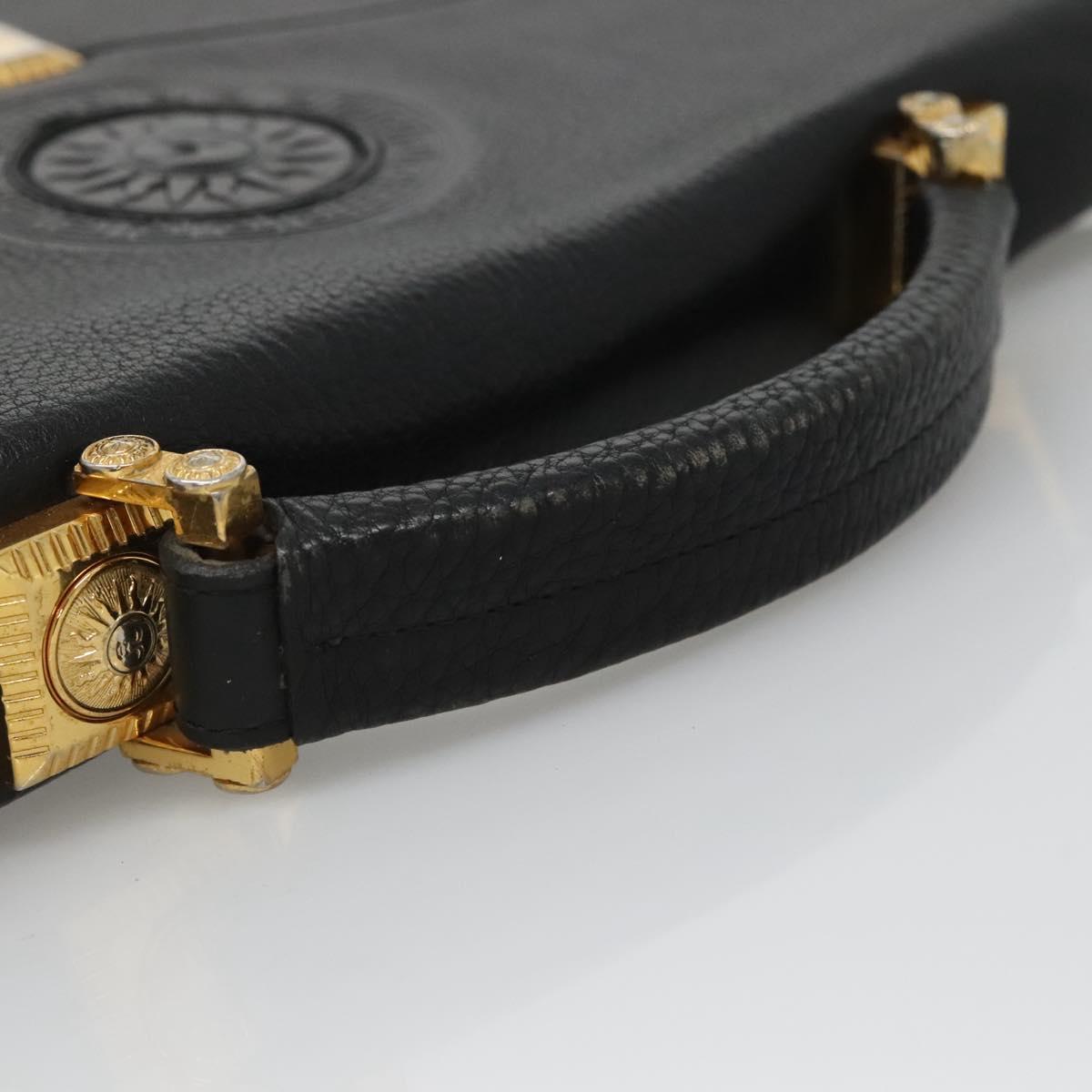 VERSACE Hand Bag Leather Black Auth bs23868