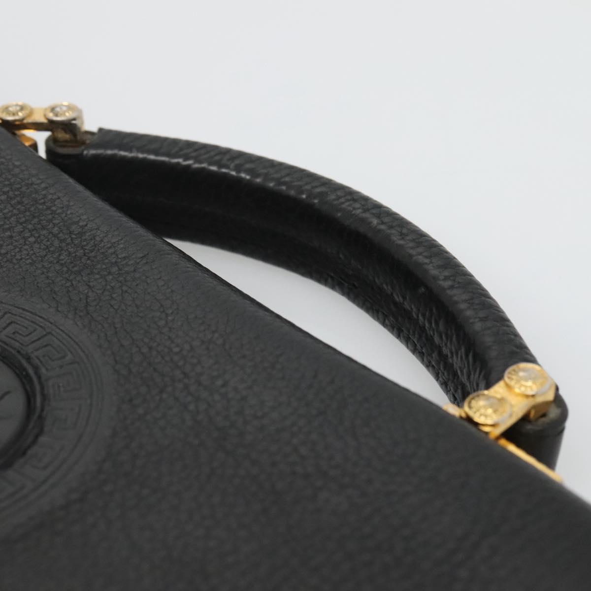 VERSACE Hand Bag Leather Black Auth bs23868