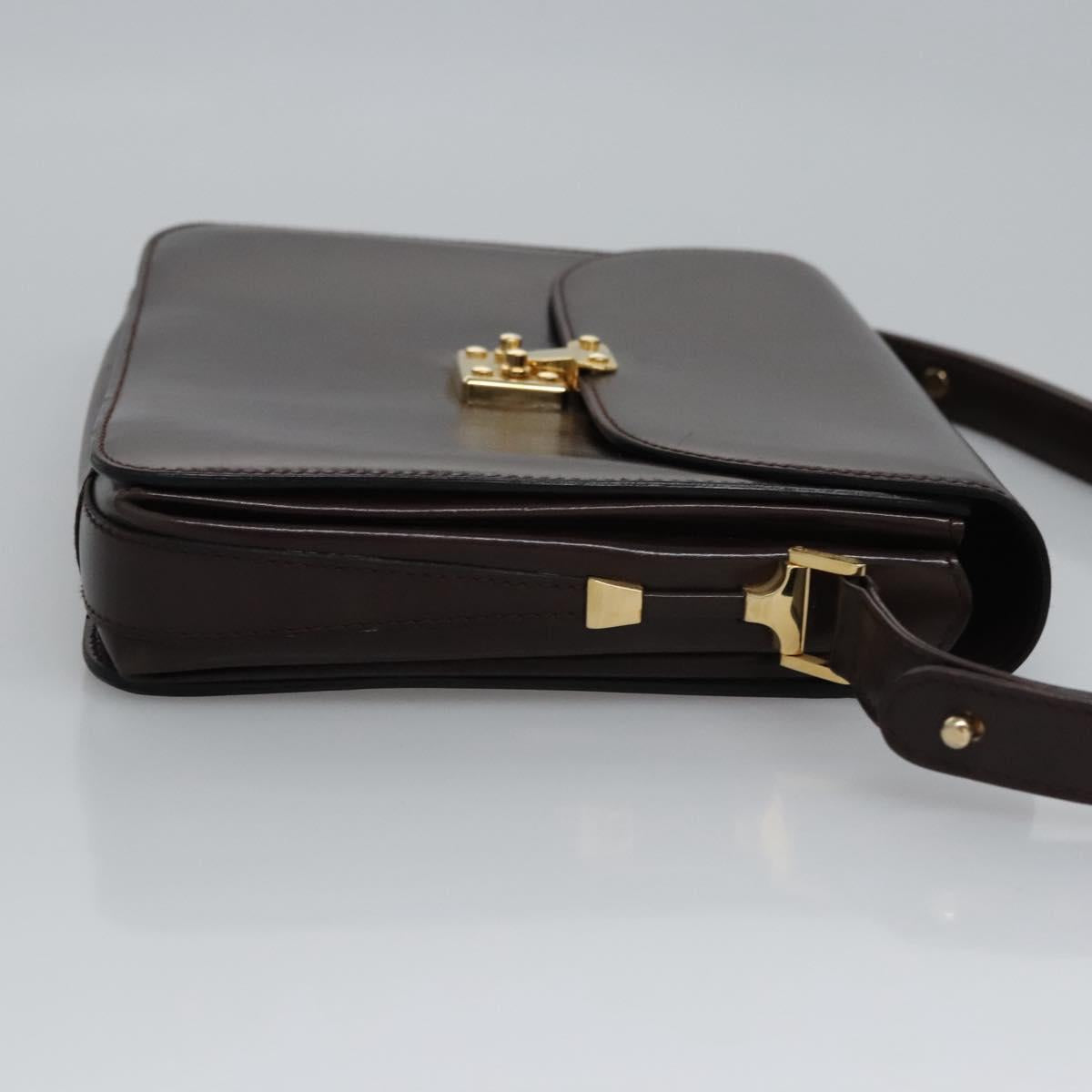 BALLY Shoulder Bag Leather Brown Gold Auth bs23873