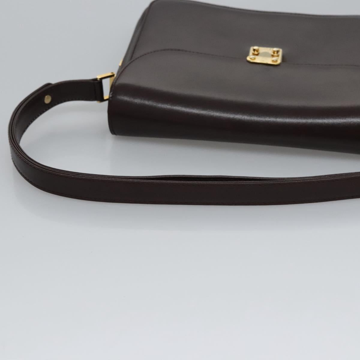 BALLY Shoulder Bag Leather Brown Gold Auth bs23873