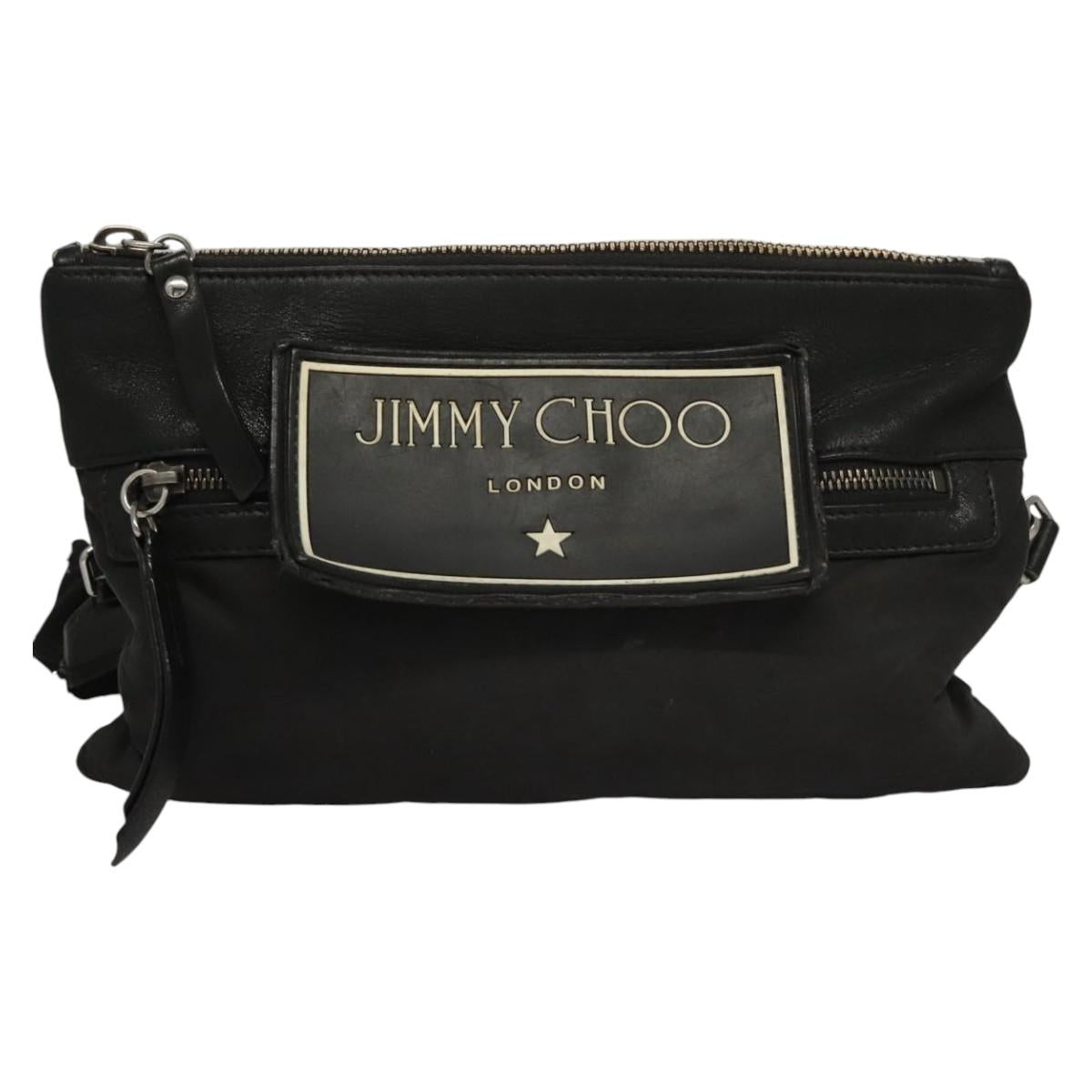 Jimmy Choo Shoulder Bag Nylon Leather Black Auth bs23874