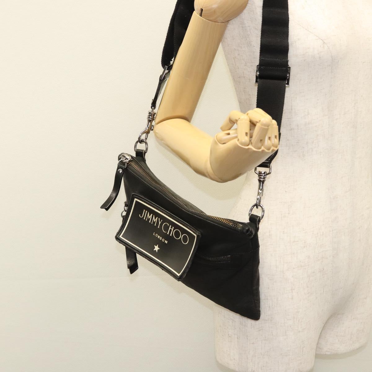 Jimmy Choo Shoulder Bag Nylon Leather Black Auth bs23874