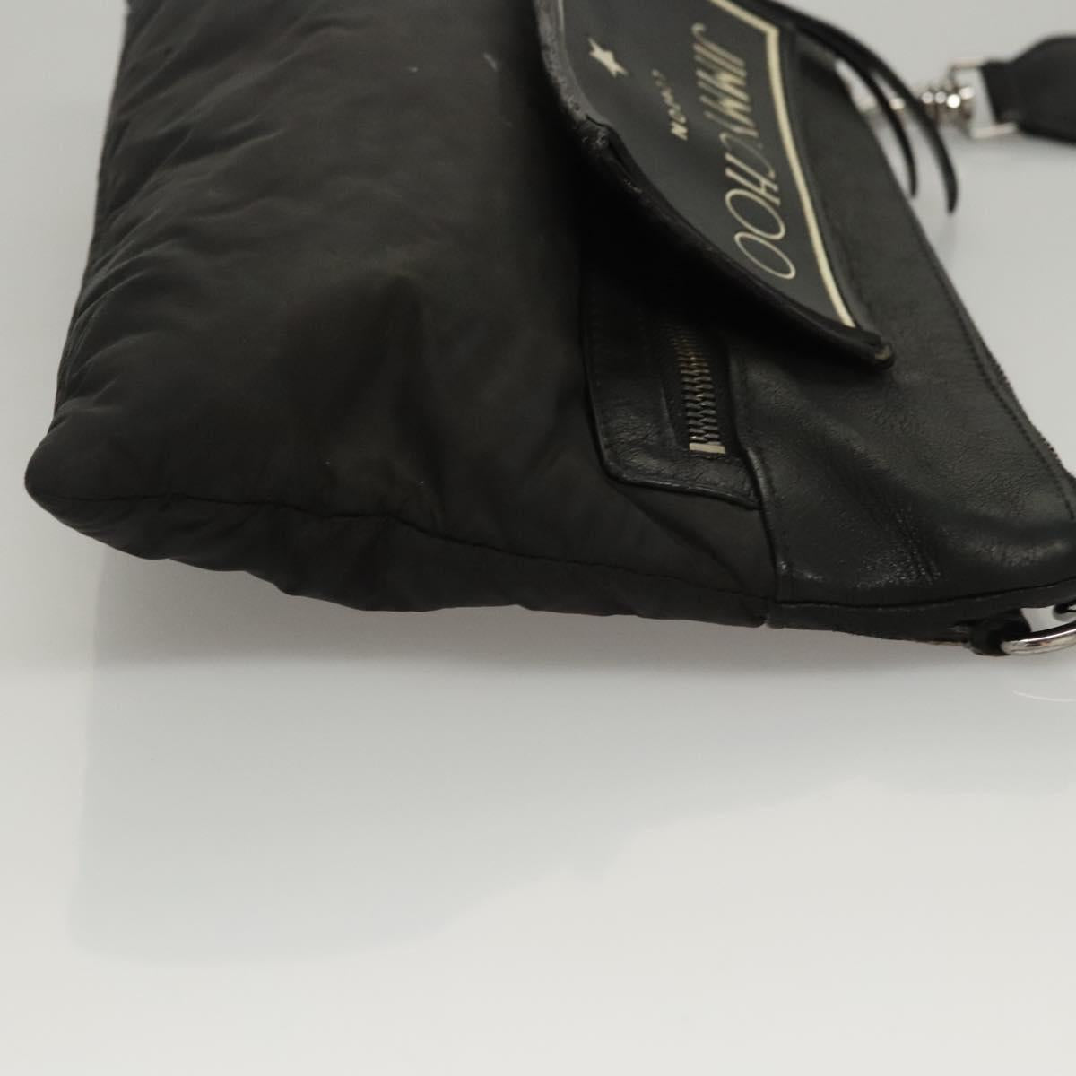 Jimmy Choo Shoulder Bag Nylon Leather Black Auth bs23874