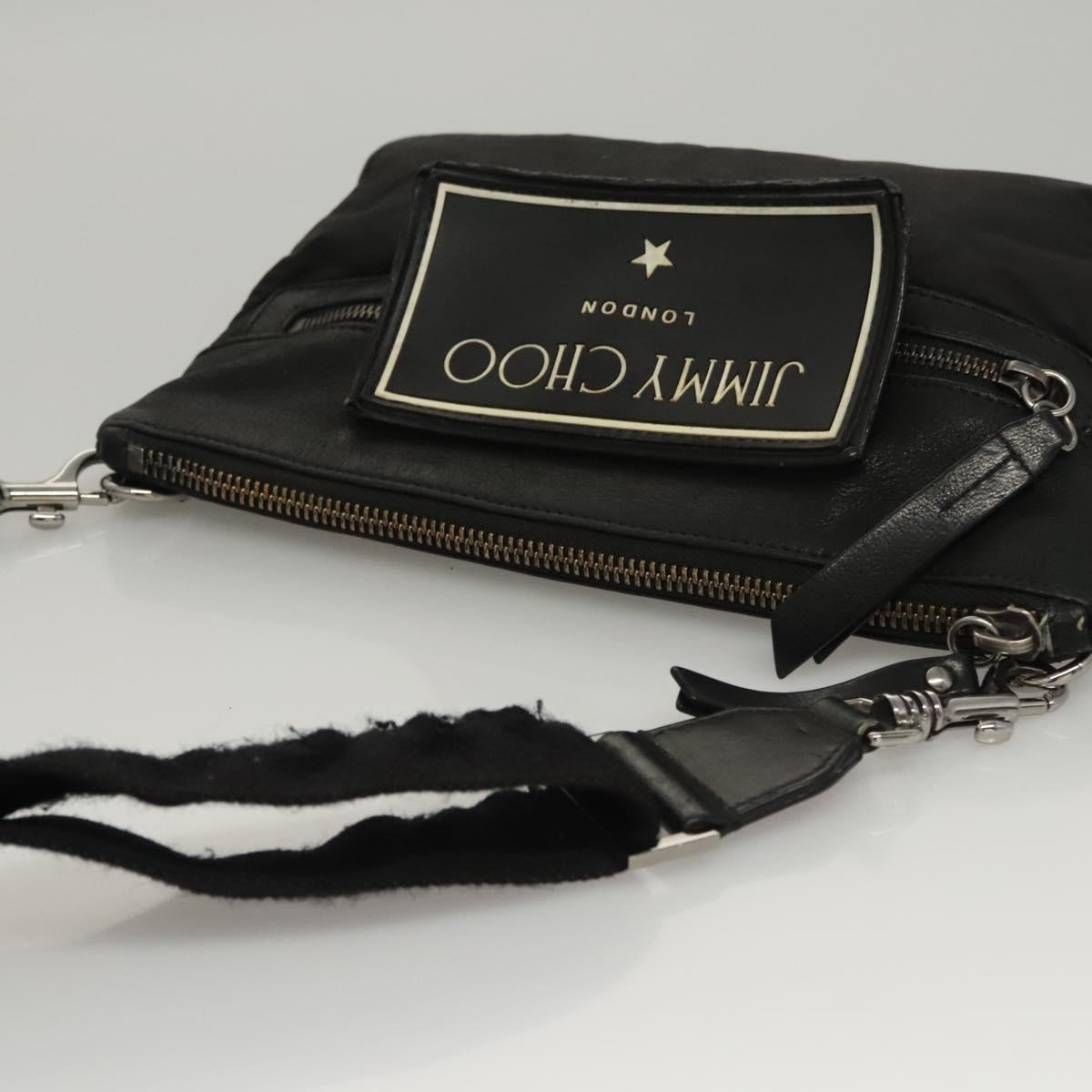 Jimmy Choo Shoulder Bag Nylon Leather Black Auth bs23874