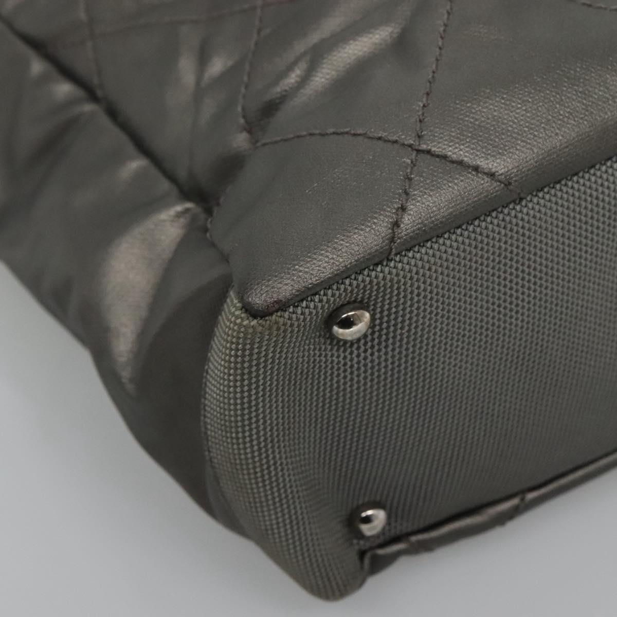 CHANEL Paris Biarritz PM Tote Bag Coated Canvas Silver CC Auth bs23887