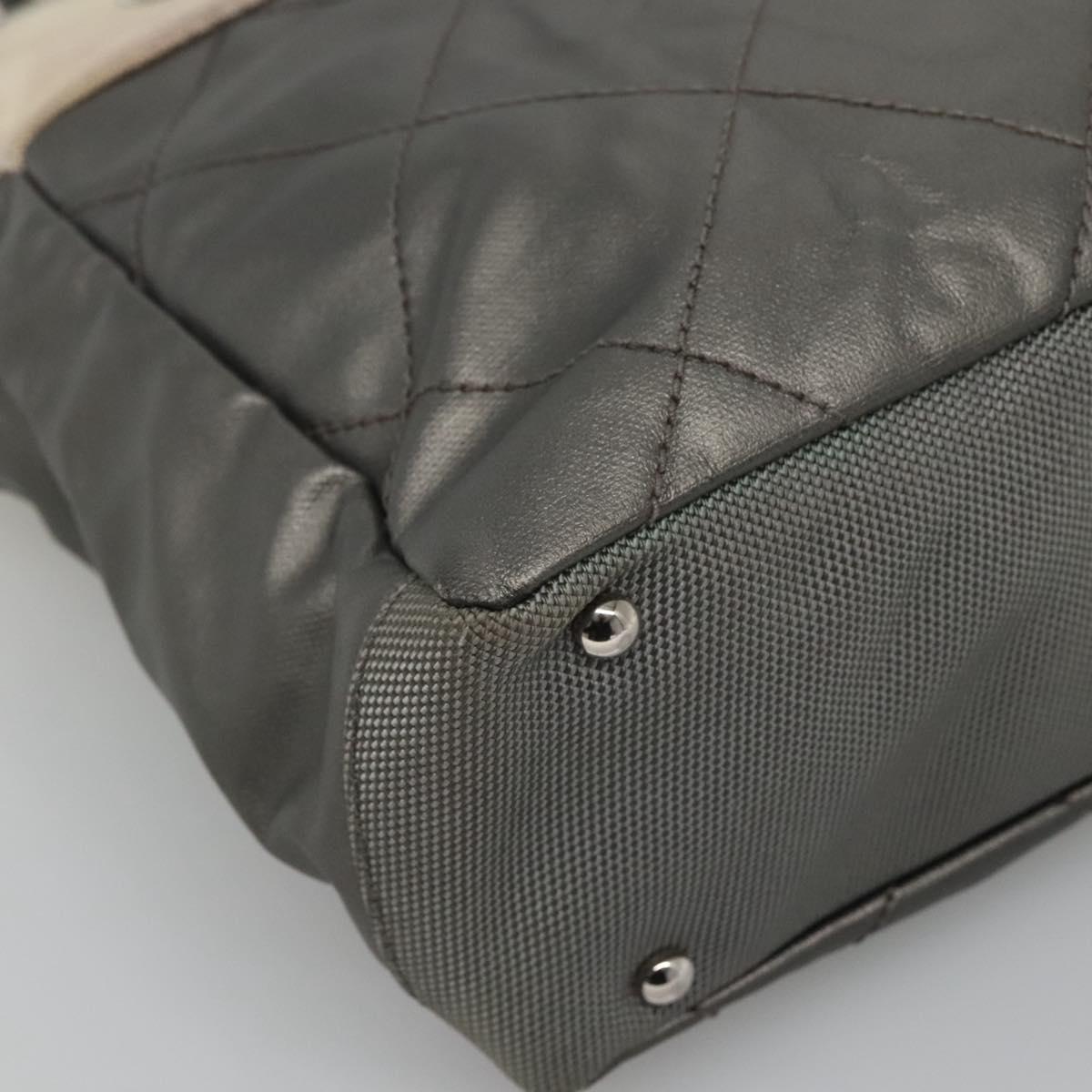 CHANEL Paris Biarritz PM Tote Bag Coated Canvas Silver CC Auth bs23887