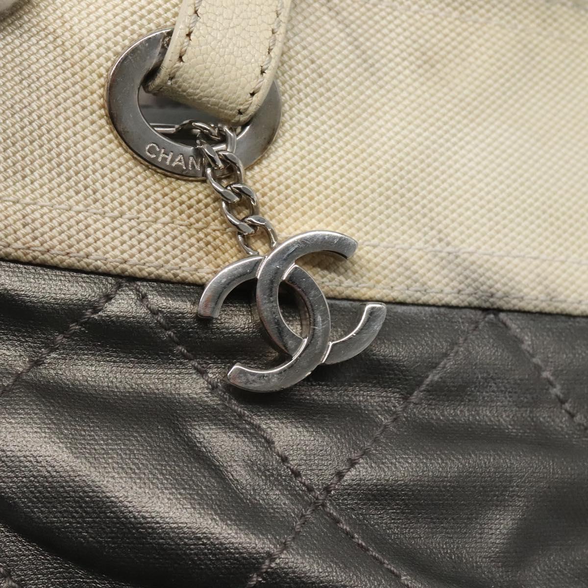 CHANEL Paris Biarritz PM Tote Bag Coated Canvas Silver CC Auth bs23887