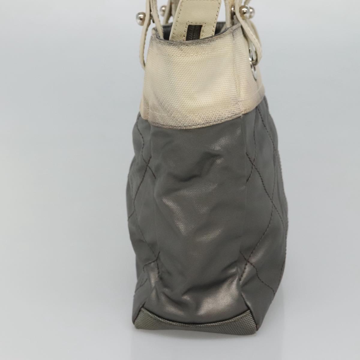 CHANEL Paris Biarritz PM Tote Bag Coated Canvas Silver CC Auth bs23887