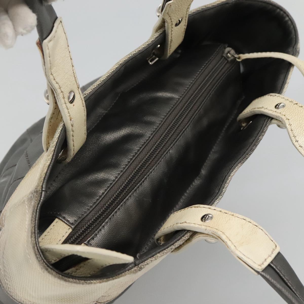 CHANEL Paris Biarritz PM Tote Bag Coated Canvas Silver CC Auth bs23887