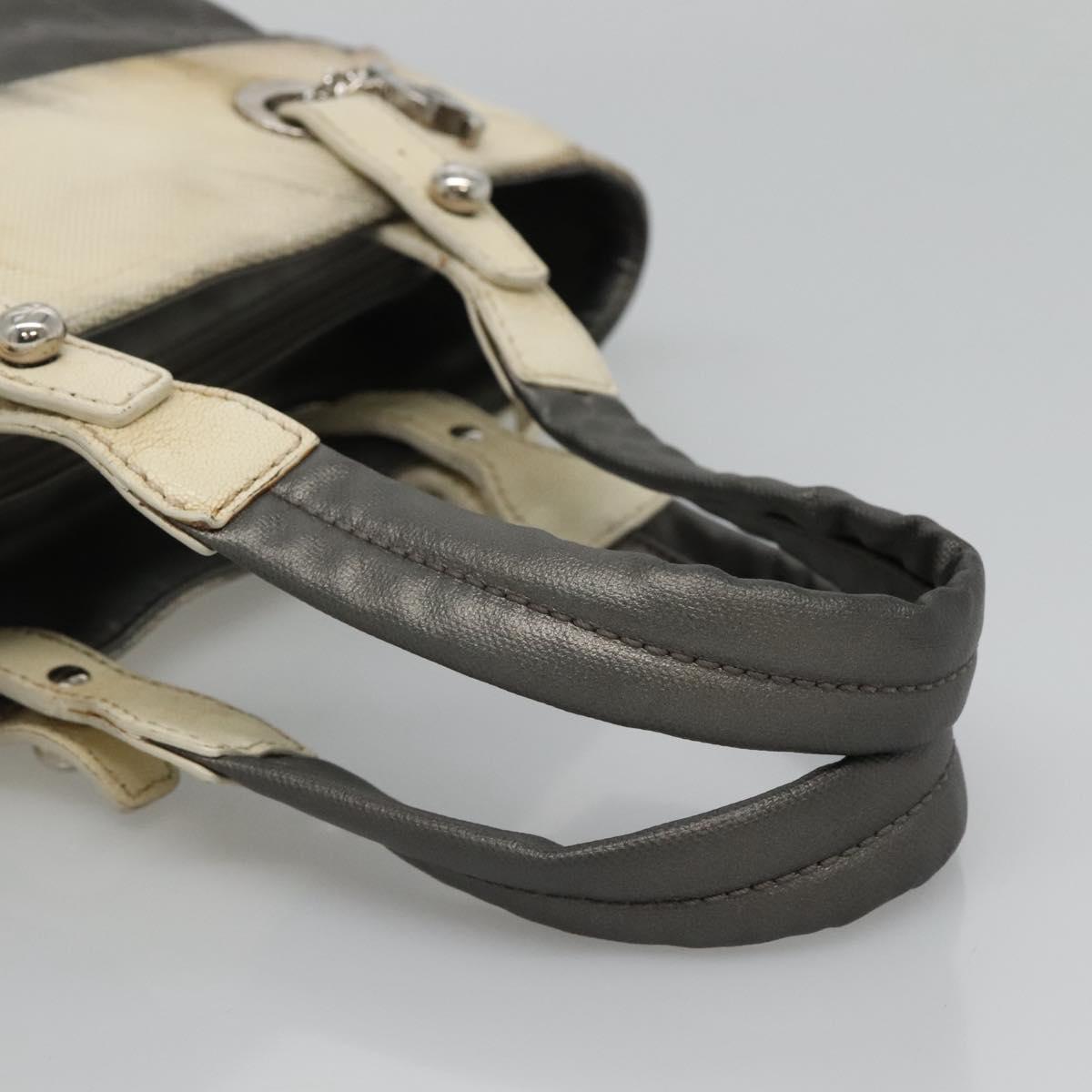 CHANEL Paris Biarritz PM Tote Bag Coated Canvas Silver CC Auth bs23887