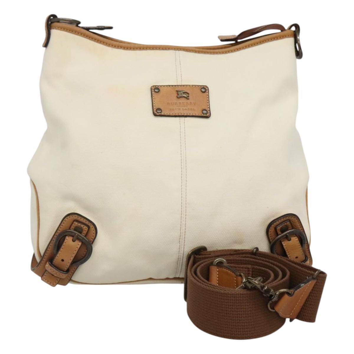 BURBERRY Blue Label Shoulder Bag Canvas White Auth bs23896