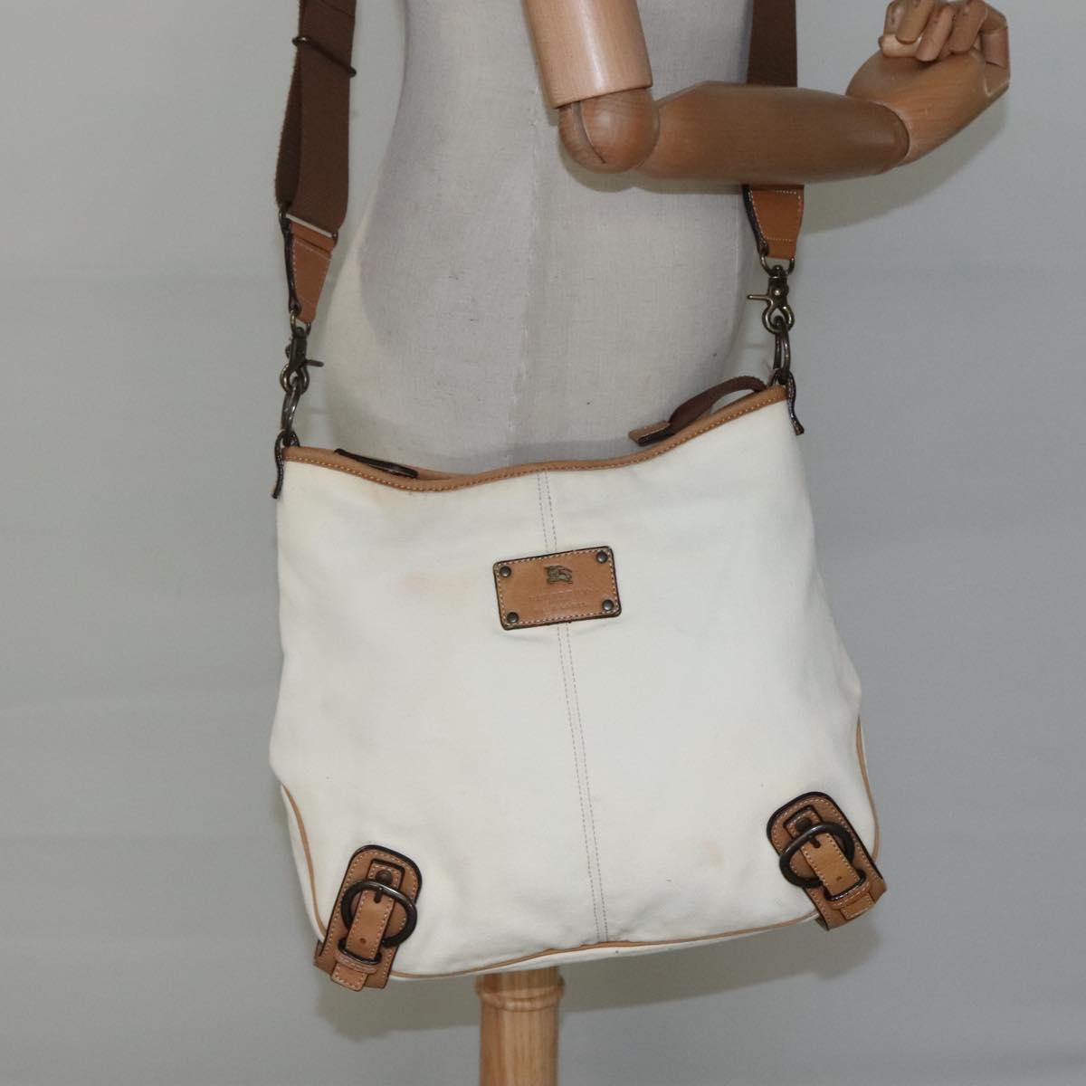 BURBERRY Blue Label Shoulder Bag Canvas White Auth bs23896