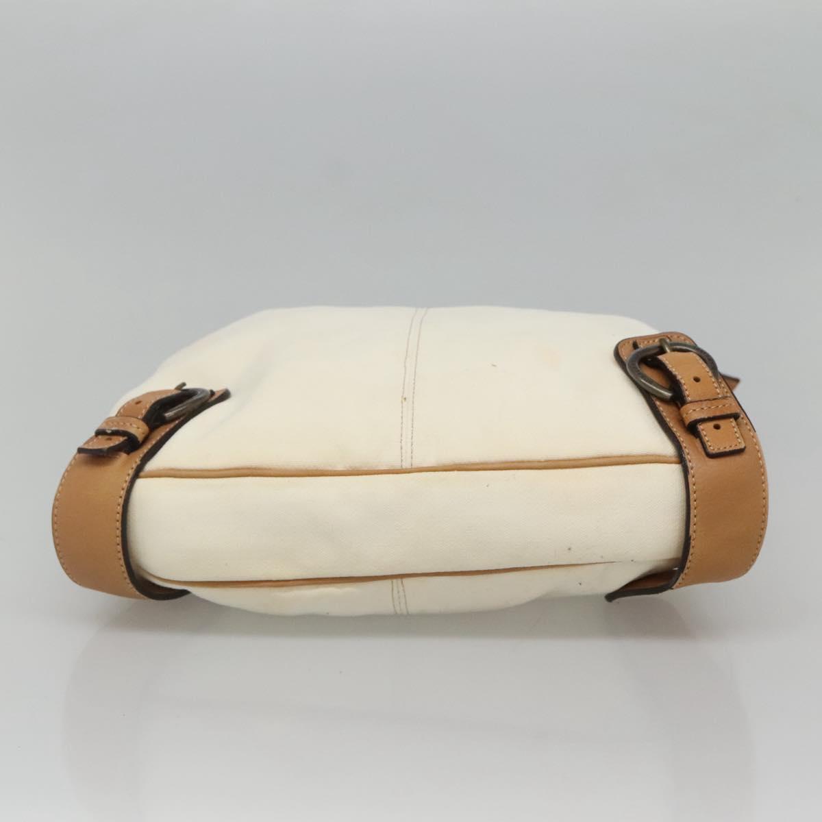 BURBERRY Blue Label Shoulder Bag Canvas White Auth bs23896