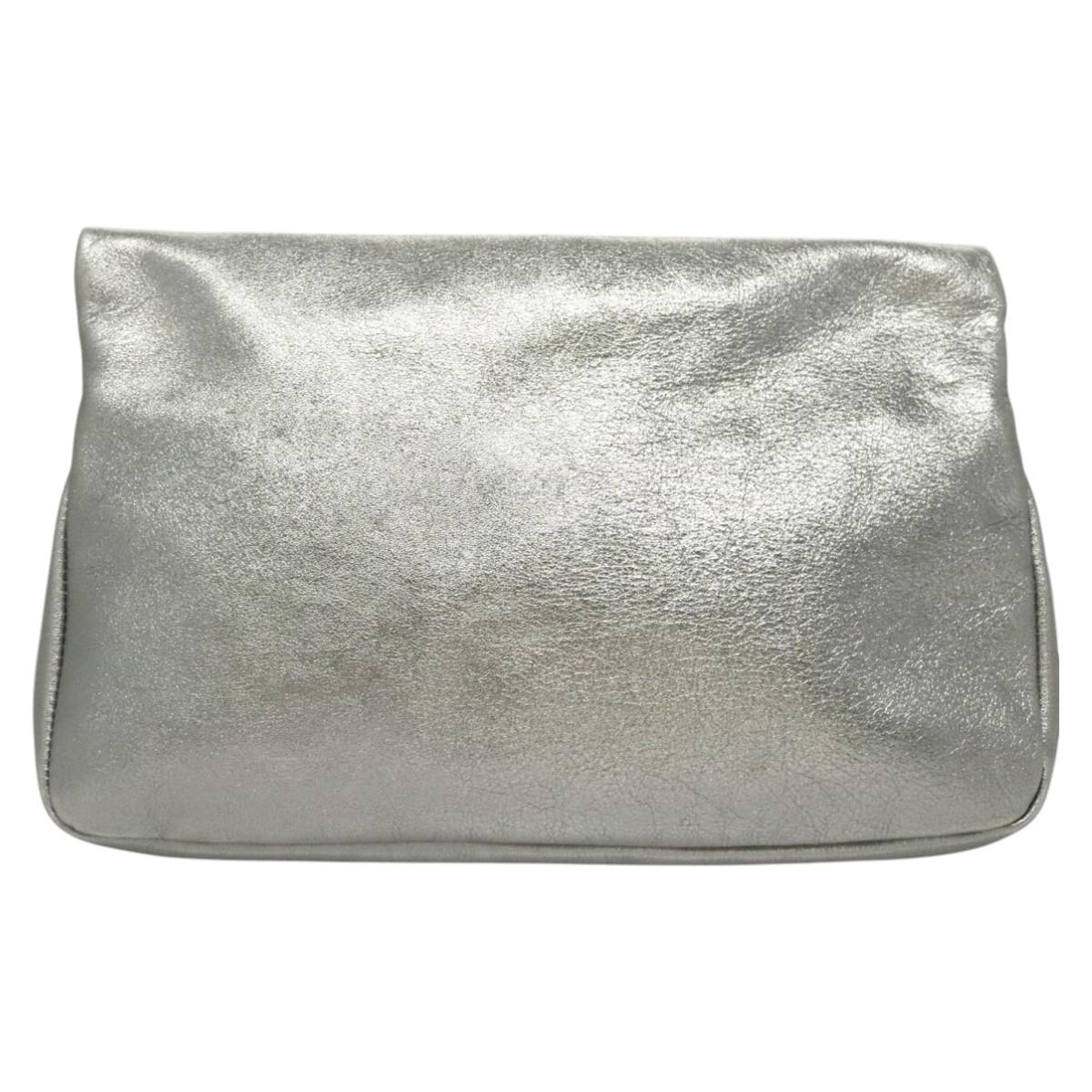 Jimmy Choo Clutch Bag Leather Silver Auth bs23914