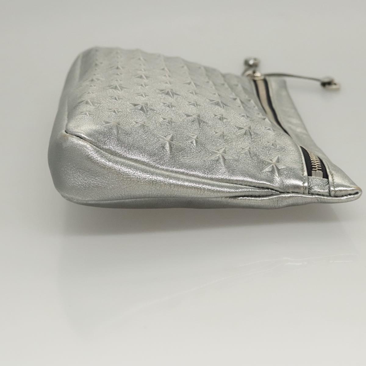 Jimmy Choo Clutch Bag Leather Silver Auth bs23914
