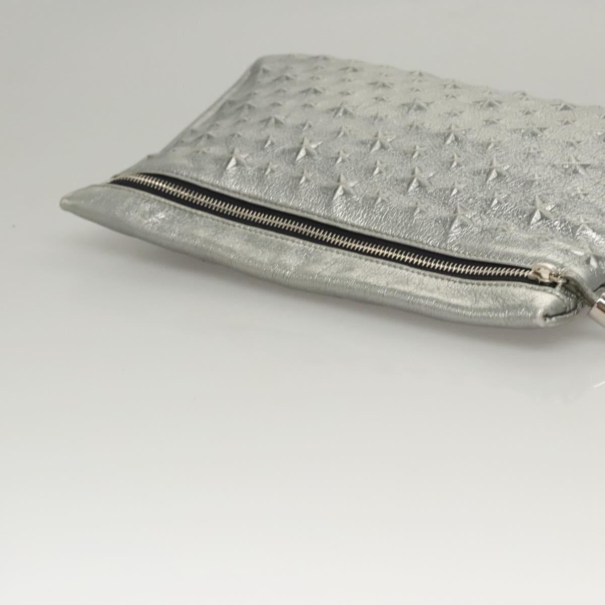 Jimmy Choo Clutch Bag Leather Silver Auth bs23914