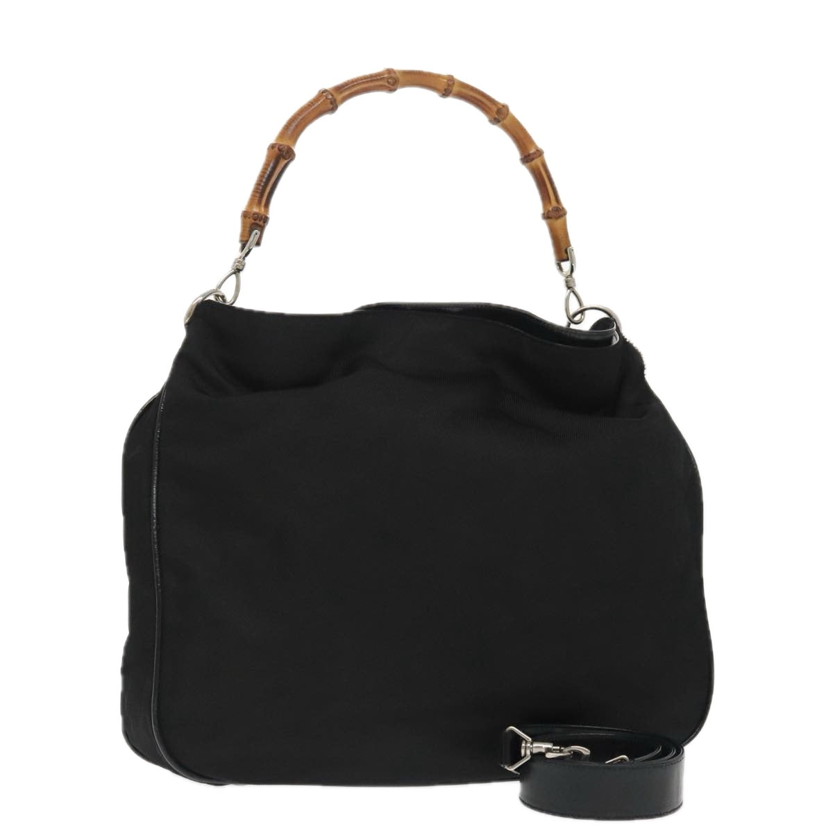 GUCCI Bamboo Hand Bag Nylon 2way Black 001 2128 1577 Auth bs23939