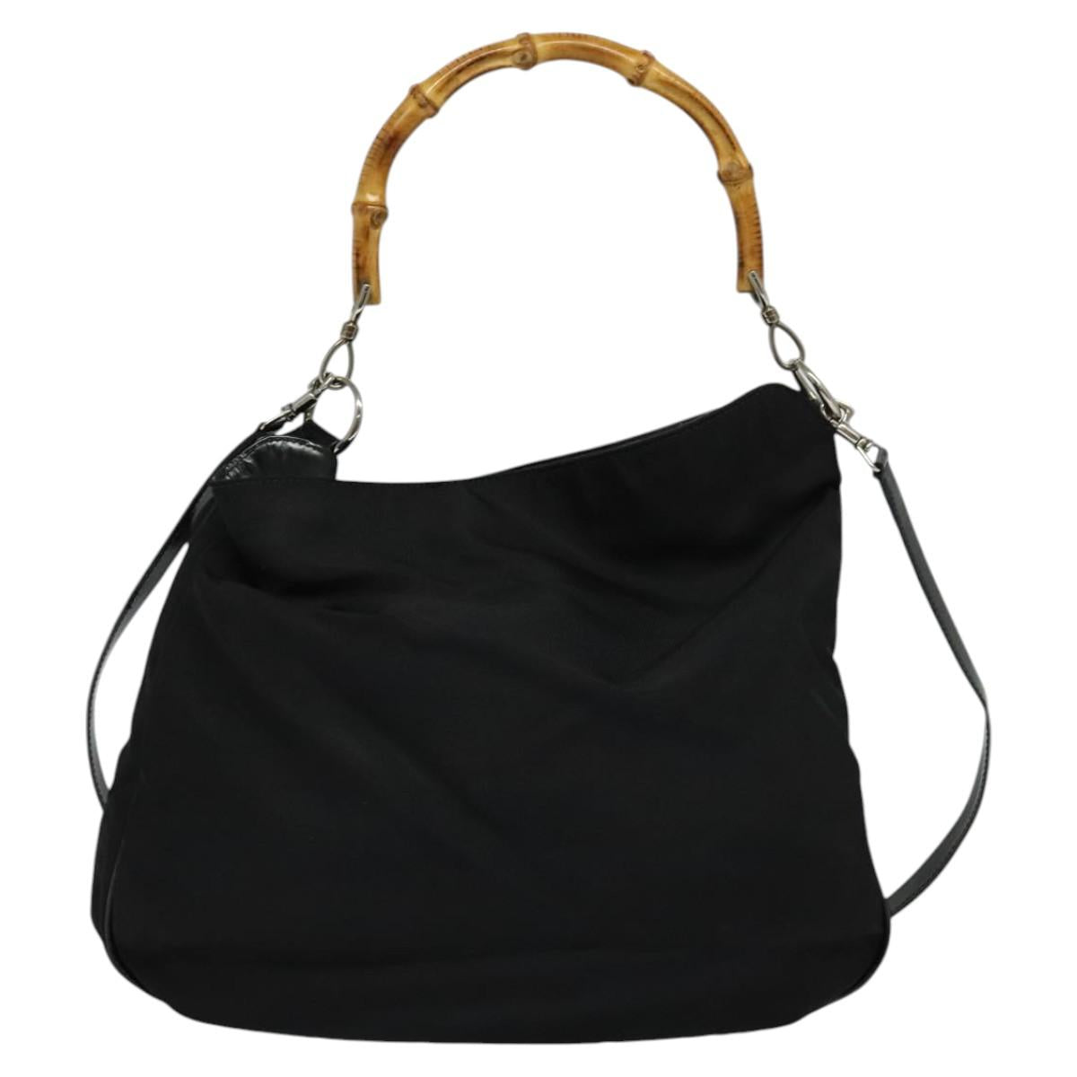 GUCCI Bamboo Hand Bag Nylon 2way Black 001 2128 1577 Auth bs23939