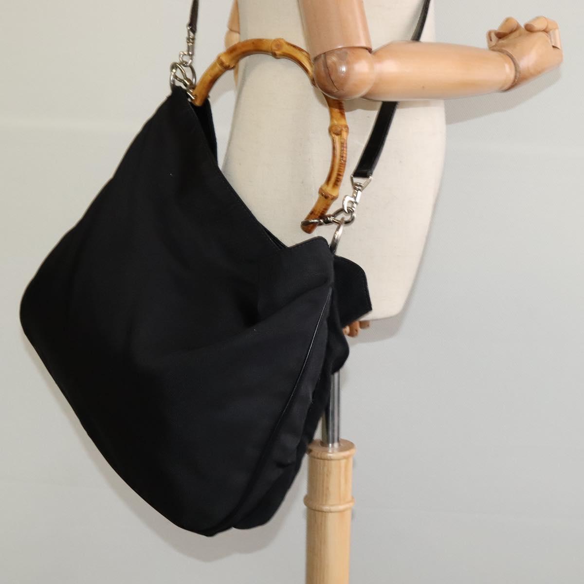 GUCCI Bamboo Hand Bag Nylon 2way Black 001 2128 1577 Auth bs23939
