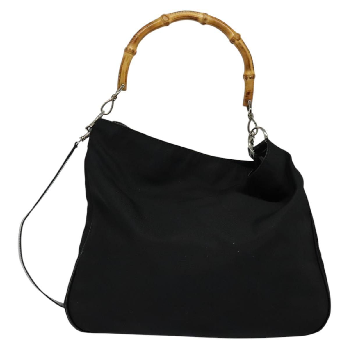 GUCCI Bamboo Hand Bag Nylon 2way Black 001 2128 1577 Auth bs23939